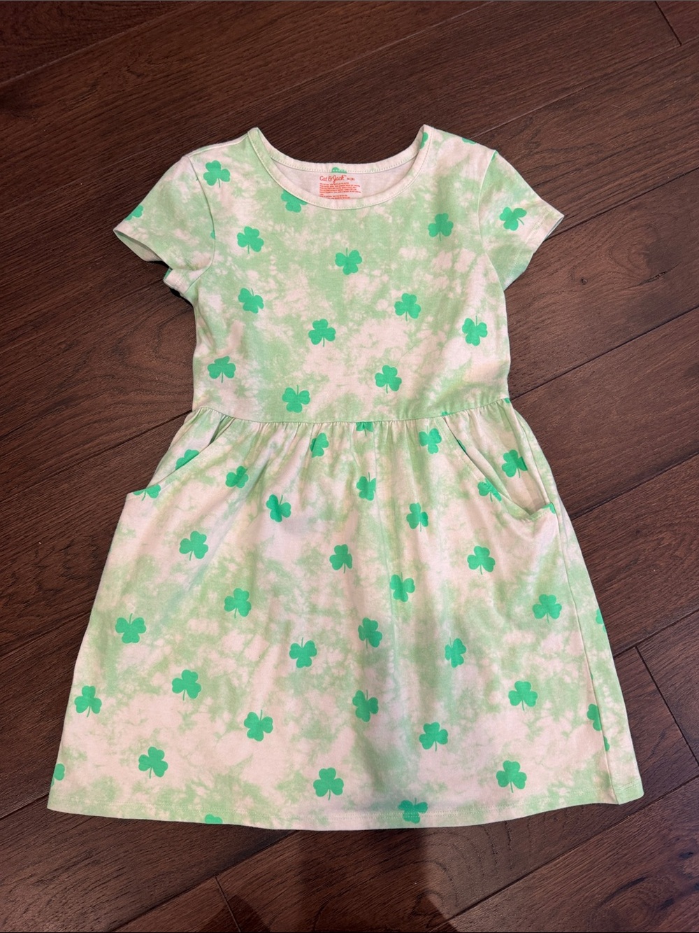 Cat & Jack Mint Green Clover Print Short Sleeve Dress Size Medium/8 - C11-765